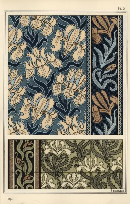 Framed Print : Art Nouveau Print: The Iris in Patterns for Fabrics and Tiles, 1897 Framed Print : Art Nouveau Print: The Iris in Patterns for Fabrics and Tiles, 1897