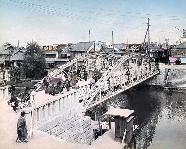 Iron bridge, possibly Osaka, Japan, circa 1890s. Date: circa 1890s