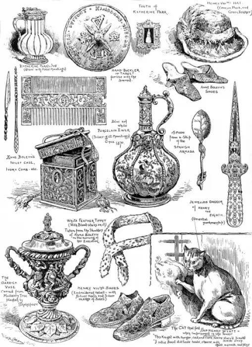 Framed Print : Tudor Exhibition Relics, 1890 Engraving Print Framed Print : Tudor Exhibition Relics, 1890 Engraving Print
