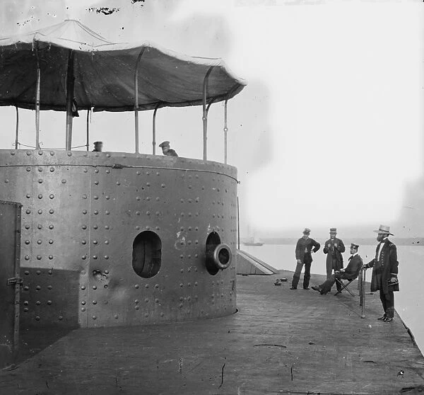 James River, Va. Deck and turret of USS. Monitor seen from t