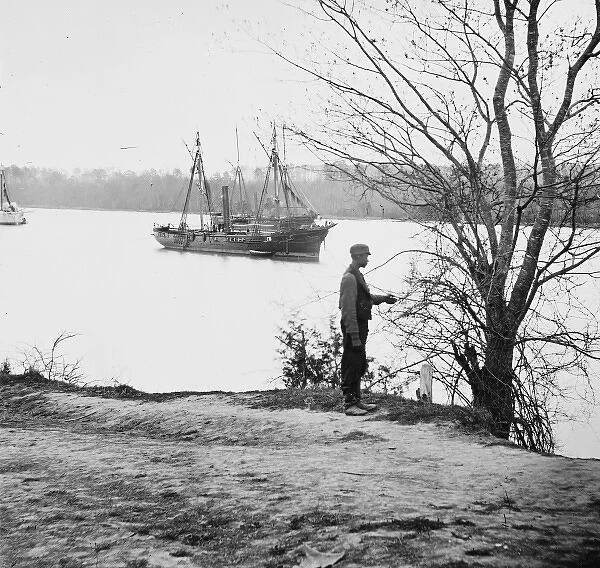 James River, Virginia. Ships on the James River