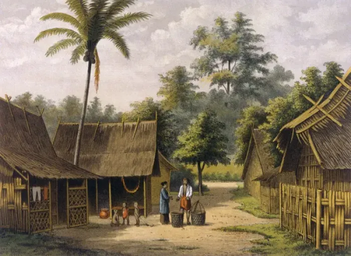 Framed Print : Java / Kampong 1883 Village Scene Print Framed Print : Java / Kampong 1883 Village Scene Print