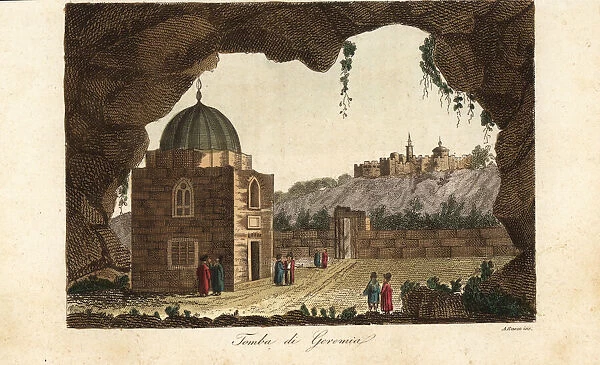 Jeremiahs cave or grotto, Jerusalem, 1800s