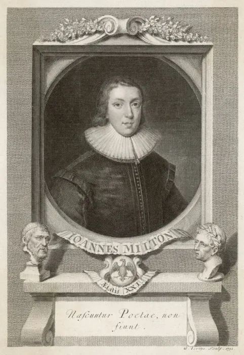 Framed Print : John Milton Print at 21 with Poets are born motto Framed Print : John Milton Print at 21 with Poets are born motto
