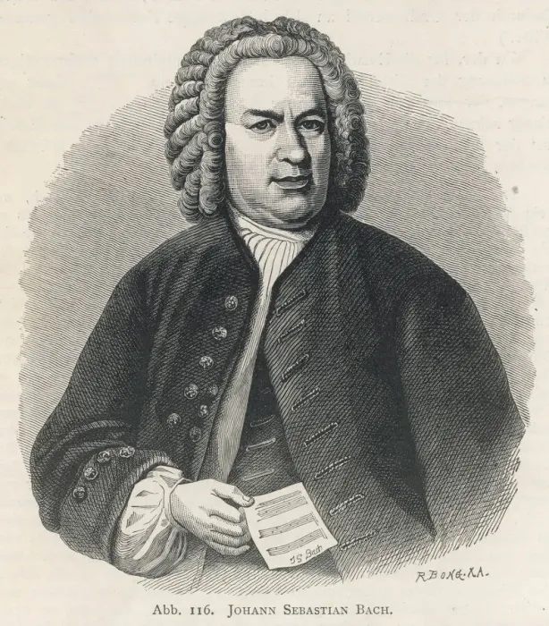 Framed Print : Johann Sebastian Bach Print, a German composer with manuscript Framed Print : Johann Sebastian Bach Print, a German composer with manuscript