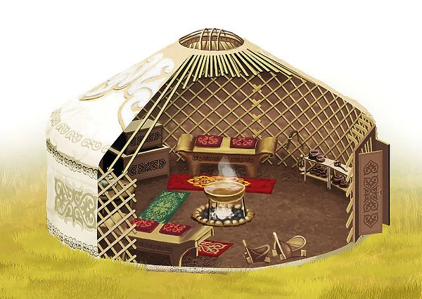 Kazakh yurt in cross section, Kazakhstan