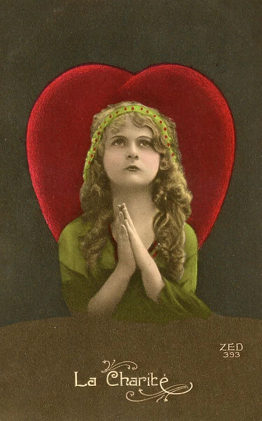 Kitsch French Postcard with a representation of Charity