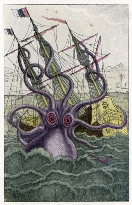 Framed Print : Kraken Attacks a Ship Print Framed Print : Kraken Attacks a Ship Print