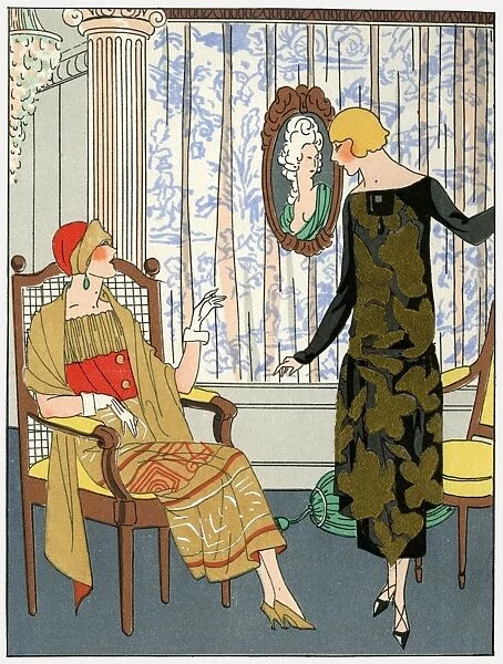 Two ladies in outfits by Doucet