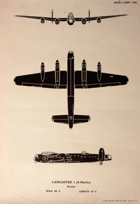 Framed Print : Lancaster I (4-Merlin) Bomber Print: 3-Angle View, 1942 Framed Print : Lancaster I (4-Merlin) Bomber Print: 3-Angle View, 1942