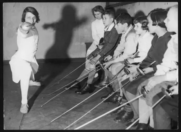 Framed Print : 1930s Children's Fencing Lesson Print Framed Print : 1930s Children's Fencing Lesson Print