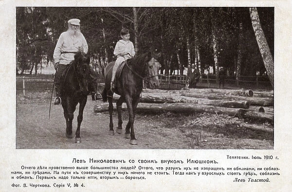 Leo Tolstoy and his Grandson out riding