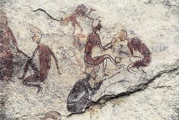 LIBYA. Tadrart Acacus. Anthropomorphic scene. Neolithic art. Cave