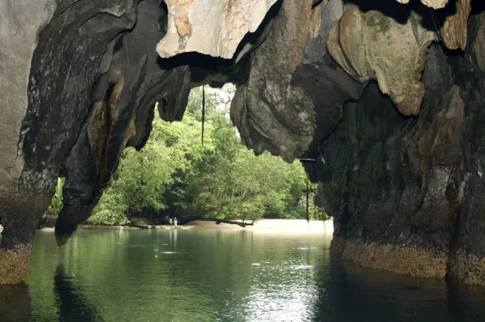 Framed Print : Limestone formations on the exit from the cave Print