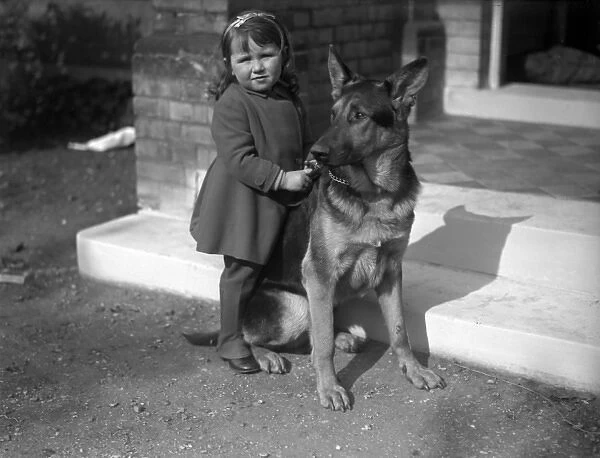 Little girl and her German Shepherd dog