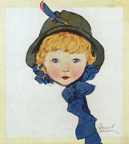 Little girl in green hat by Muriel Dawson