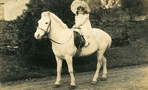 Little girl on white horse
