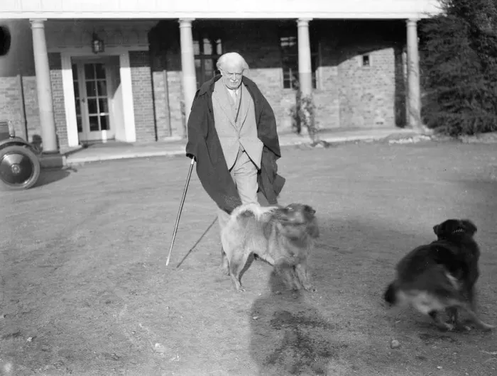 Framed Print : Print of David Lloyd George with his dog at Churt, Surrey Framed Print : Print of David Lloyd George with his dog at Churt, Surrey