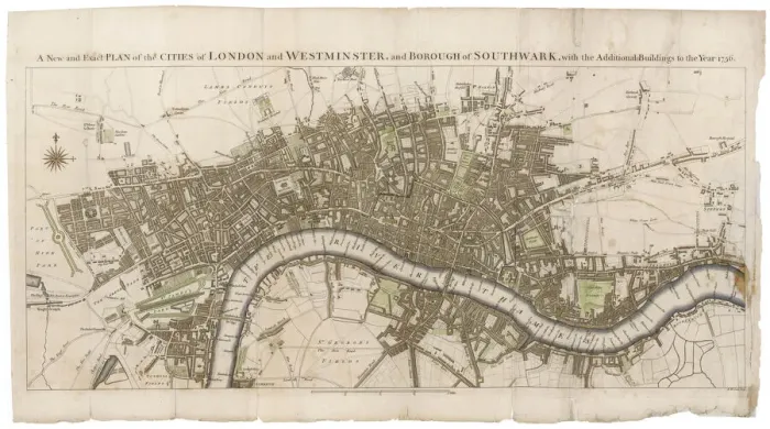 Framed Print : 1756 London Map Print, featuring rural landscape and early buildings Framed Print : 1756 London Map Print, featuring rural landscape and early buildings