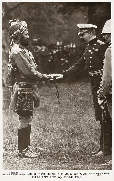 Lord Kitchener making a presentation to an Indian trooper