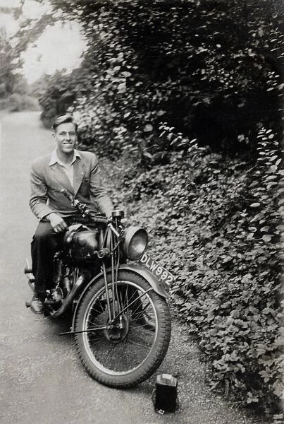 Man on a 1932 Panther motorcycle