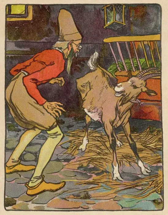 Framed Print : Print of Man Confronting a Goat Framed Print : Print of Man Confronting a Goat