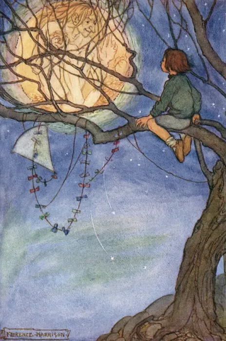 Framed Print : The Man in the Moon Print: A Boy Confronts Lunar Figure Framed Print : The Man in the Moon Print: A Boy Confronts Lunar Figure