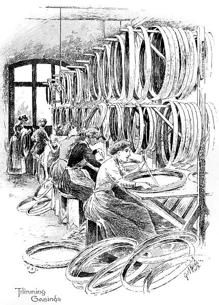 Manufacture of Dunlop tyres, 1896: trimming the casings