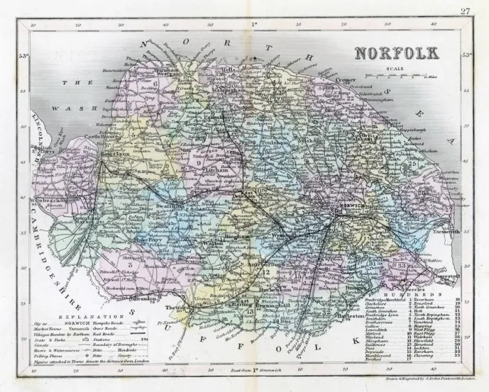 Framed Print : Norfolk County Print C1857 Map Framed Print : Norfolk County Print C1857 Map