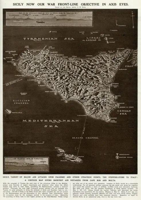 Framed Print : 1943 Contour Map of Sicily Print by G. H. Davis Framed Print : 1943 Contour Map of Sicily Print by G. H. Davis