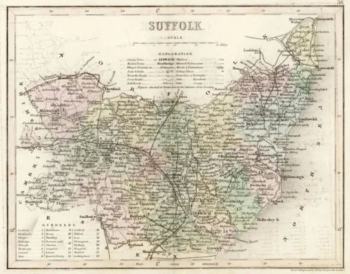 Framed Print : Suffolk C1857 Map Print Framed Print : Suffolk C1857 Map Print