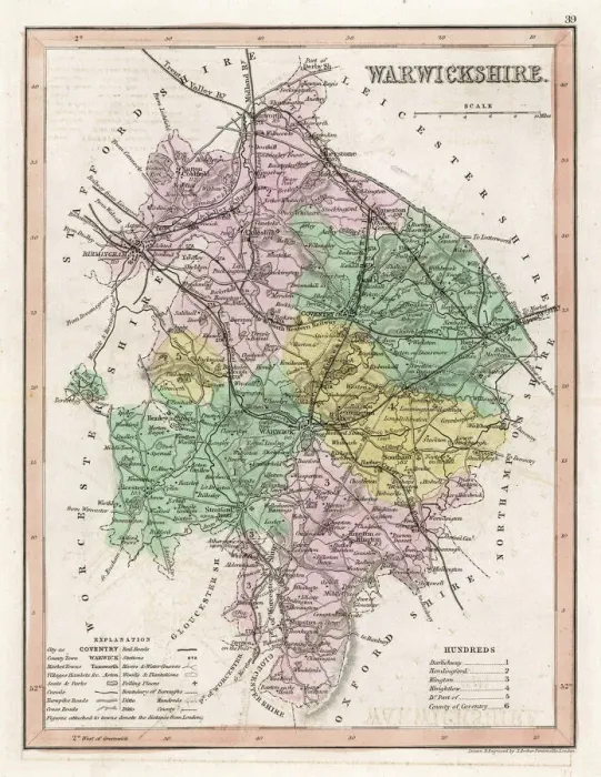 Framed Print : Warwickshire C1857 Map Print Framed Print : Warwickshire C1857 Map Print