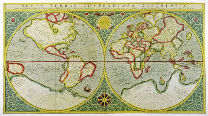 Framed Print : Gerhard Mercator World Map Print 1587 Framed Print : Gerhard Mercator World Map Print 1587