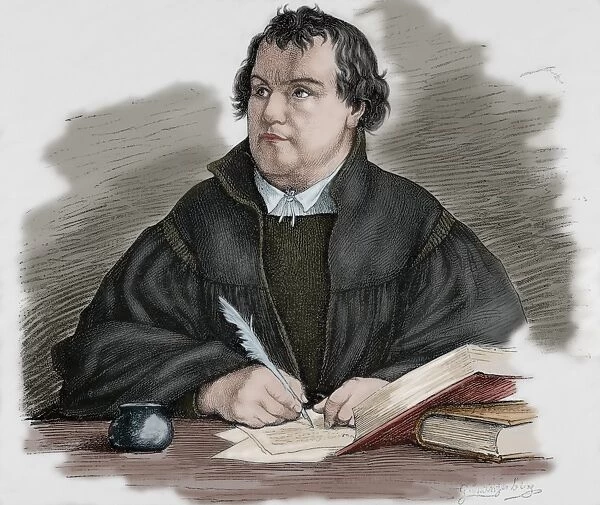 Martin Luther (1483-1546). Engraving. Colored