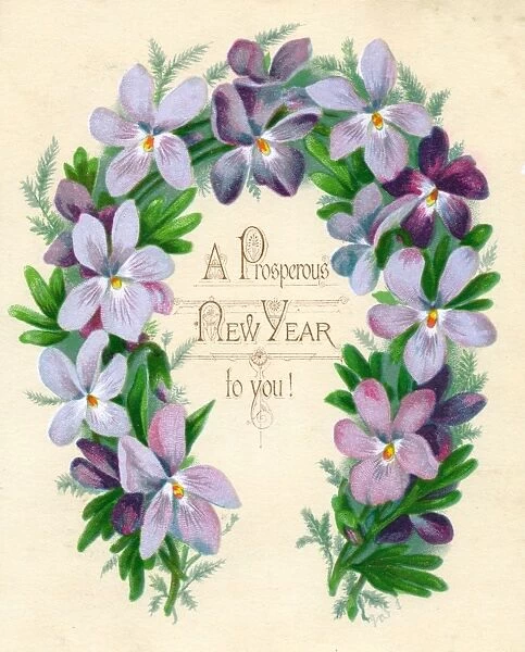 Mauve and purple flowers on a New Year card