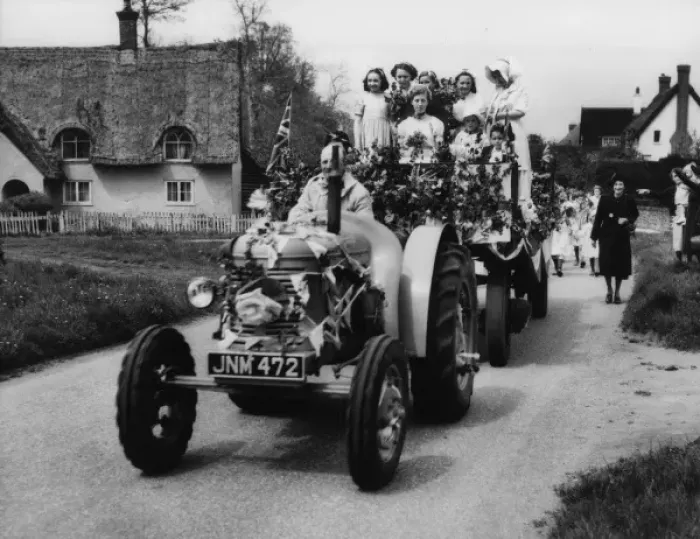 Framed Print : May Day Tractor Procession Print, Ickwell 1950s Framed Print : May Day Tractor Procession Print, Ickwell 1950s