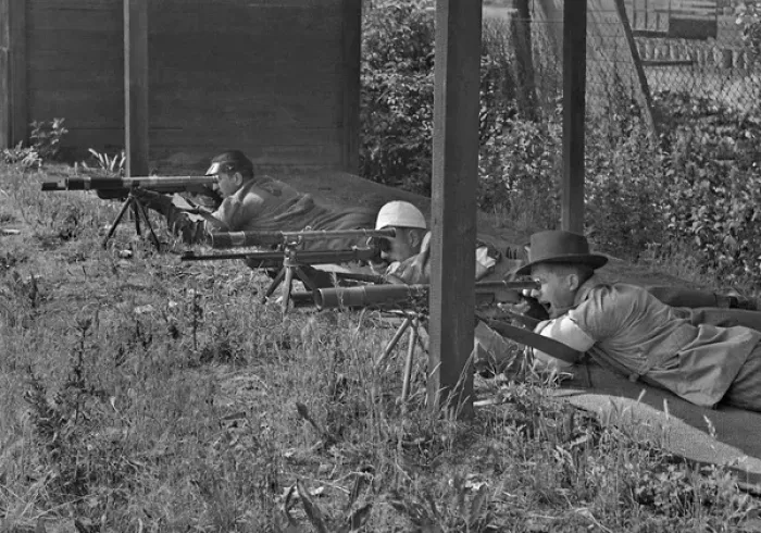 Framed Print : Three Men at a Shooting Range Print