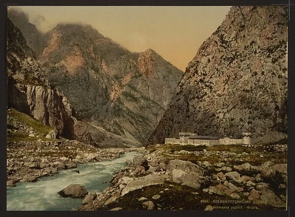 Military road. Fortress in the Dariel Ravine, Caucasus, Russ