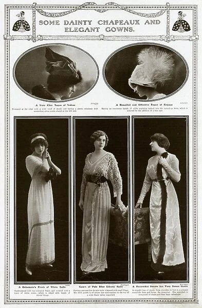 Models wearing elegant gowns 1912