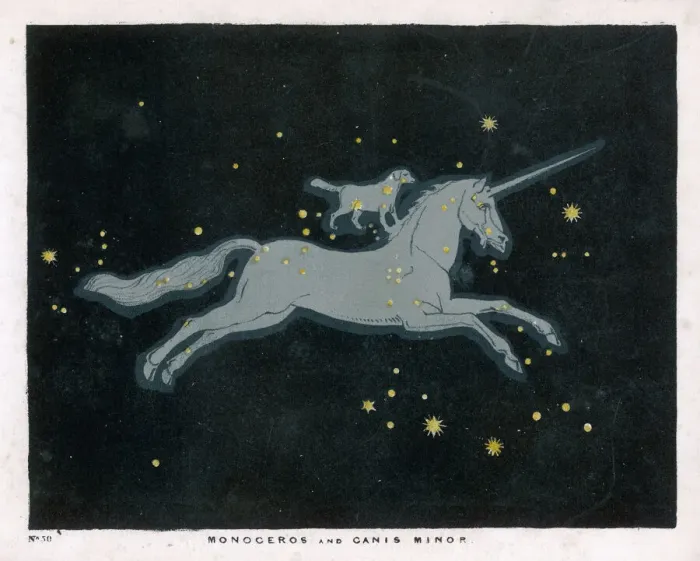 Framed Print : Monoceros Constellation Print featuring a Unicorn and Canis Minor Framed Print : Monoceros Constellation Print featuring a Unicorn and Canis Minor