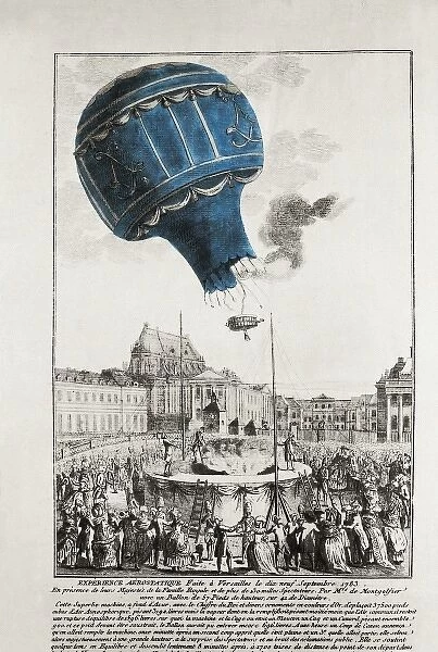 Montgolfier brothers. Trying a balloon boarded