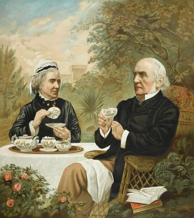 Framed Print : Colour Print of Mr and Mrs W. E. Gladstone in their Hawarden Garden Framed Print : Colour Print of Mr and Mrs W. E. Gladstone in their Hawarden Garden