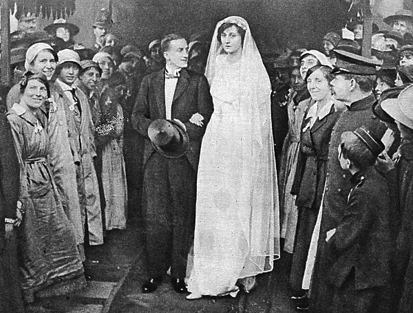 Munition workers guard of honour at Percy wedding, WW1