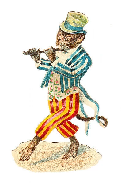 Musical monkey on a Victorian scrap