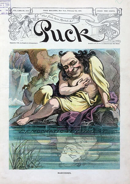 Narcissus. Illustration shows William Jennings Bryan as Narcissus sitting