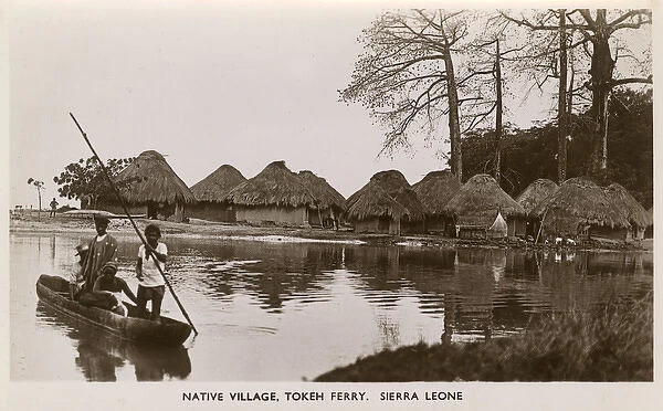 Native village and Tokeh Ferry, Sierra Leone, West Africa