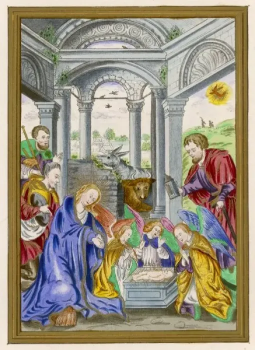 Framed Print : Jesus Nativity Print: Angels and Shepherds Gather Around the Manger Framed Print : Jesus Nativity Print: Angels and Shepherds Gather Around the Manger