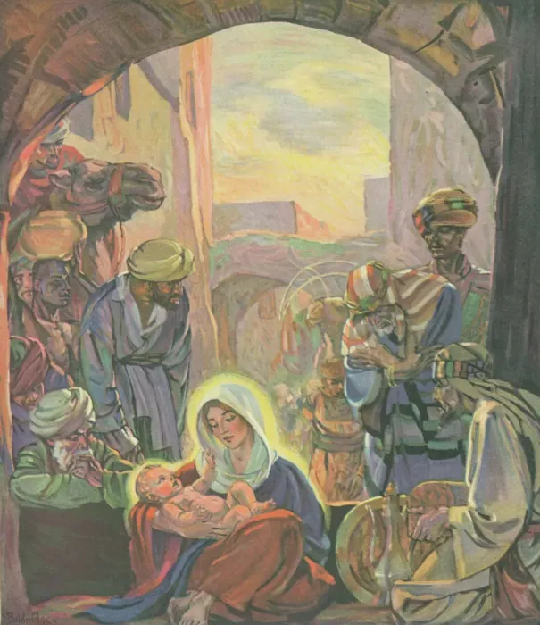 Framed Print : Nativity Scene Print: Three Kings Arriving with Gifts Framed Print : Nativity Scene Print: Three Kings Arriving with Gifts