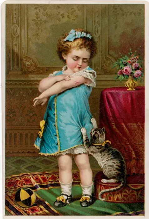Framed Print : Child with Cat, Print Framed Print : Child with Cat, Print