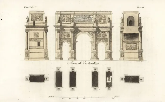 Framed Print : Plan and Elevations of the Arch of Constantine, Rome Print